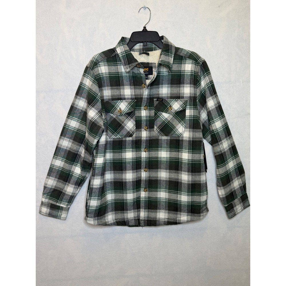 Lee Sherpa Lined‎ Flannel Shirt Jacket Green Plaid Regular Fit Men's Size S